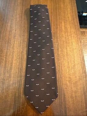 NWT Vintage 70s Rivetz of Boston Brown Polyester Wide Tie with Tiny Print